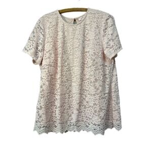 Teddi Rose Lace Overlay Shift Dress Blush Pink Short Sleeve Keyhole Back XL EG